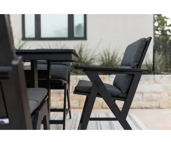 Dimensions: 24¾"W x 29½"D x 44¼"H Arm Height: 35"H Features: • Marine Grade Poly (MGP) furniture is crafted from molded polyethylene, making it resistant to the elements, including UV rays, moisture, and extreme temperatures • It is designed to withstand elements such as sun, rain, and snow • It doesn’t splinter, crack, or fade over time. • MGP furniture requires minimal maintenance. It is easy to clean and doesn’t require staining, sealing, or painting • MGP’s allows for a thinner profile which allows for sleeker furniture designs • Designed for a standard bar height Options: • Also available in dining and counter height • Cushions with fade resistant colors are available Item Code: KBAC2544 - alternate view
