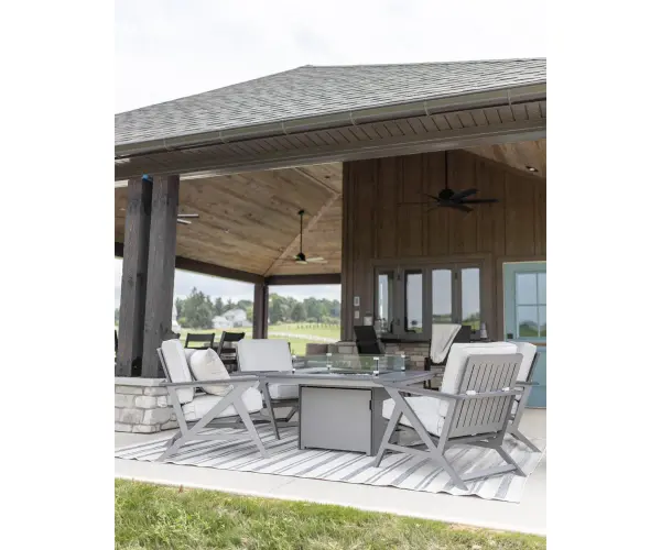 Dimensions: 27½"W x 33"D x 32¾"H Arm Height: 24¼"H Features: • Marine Grade Poly (MGP) furniture is crafted from molded polyethylene, making it resistant to the elements, including UV rays, moisture, and extreme temperatures • It is designed to withstand elements such as sun, rain, and snow • It doesn’t splinter, crack, or fade over time. • MGP furniture requires minimal maintenance. It is easy to clean and doesn’t require staining, sealing, or painting • MGP’s allows for a thinner profile which allows for sleeker furniture designs • Fade resistant colors on the cushions Item Code: KLAC2833 - alternate view