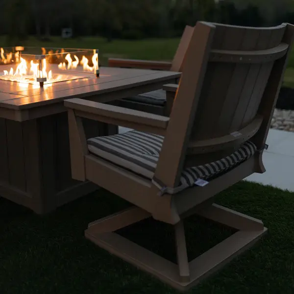 Dimensions: 27½"W x 27½"D x 35½"H Features: • Poly furniture is made of high-density polyethylene (HDPE) that will never need to be painted or stained • It will not rot or splinter • Poly furniture also contains added UV protection to resist fading • Fade resistant colors on the cushions Item Code: MHCSR2736 - alternate view