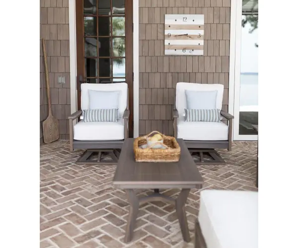 Clean Design. Timeless appeal. Mayhew Collection, a stylish blend of east coast charm and modern-day durability Cushion Color: Cast Slate Dimensions: 27" W x 32" D x 35" H - alternate view