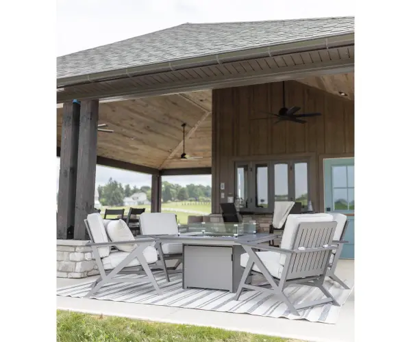Dimensions: 47"Square x 39"H Features: • Marine Grade Poly (MGP) furniture is crafted from molded polyethylene, making it resistant to the elements, including UV rays, moisture, and extreme temperatures • It is designed to withstand elements such as sun, rain, and snow • It doesn’t splinter, crack, or fade over time. • MGP furniture requires minimal maintenance. It is easy to clean and doesn’t require staining, sealing, or painting • MGP’s allows for a thinner profile which allows for sleeker furniture designs Options: • Hammered finish top in place of the poly • Also available in 24¾"H, dining, and counter height Item Code: NSFT3947B - alternate view