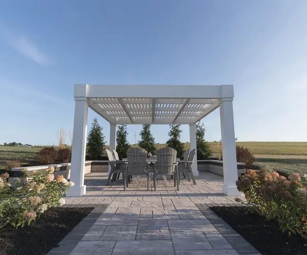 Unveil the allure of outdoor luxury with the low maintenance Porter, an embodiment of timeless charm and architectural excellence. Crafted with precision and designed for enduring beauty, this pergola transforms your space into a picturesque vineyard-inspired haven, perfect for creating cherished moments under the open sky. Standard Model Includes: • Pressure treated wood wrapped with cellular PVC • Paintable • 8×8 posts • Modern checkered top design