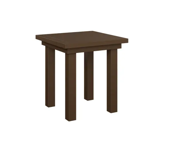 Dimensions: 18"W x 18"L x 19"H Features: • Aluminum metal for lightweight, easy to move furniture • Aluminum is low maintenance and can easily be cleaned with soapy water Item Code: VAET1819
