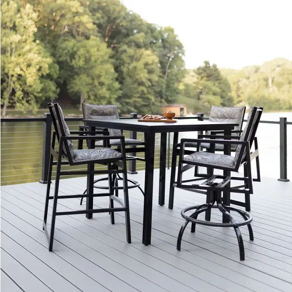 Dimensions: 44"W x 44"L x 38⅞"H Features: • Aluminum base for lightweight, easy to move furniture • Aluminum is low maintenance and can easily be cleaned with soapy water Item Code: VAST0044B - alternate view