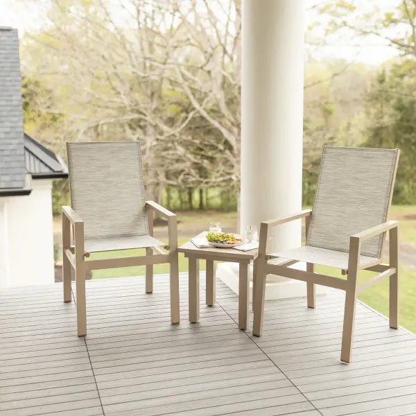 Dimensions: 24¼"W x 25⅜"D x 42⅓"H Arm Height: 26"H Features: • Aluminum base for lightweight, easy to move furniture • Aluminum is low maintenance and can easily be cleaned with soapy water Options: • Padded sling • Poly arms are available in all HDPE colors (Regular, Tropical, and Natural Finish) Item Code: VDHS - alternate view