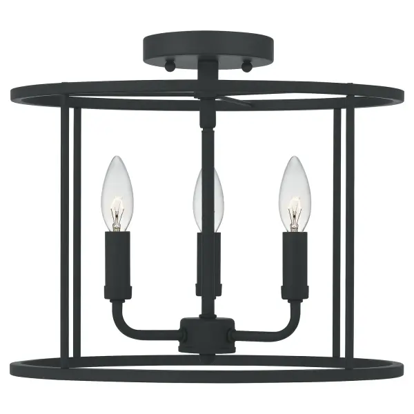 Abner Three Light Semi Flush Mount in Matte Black
