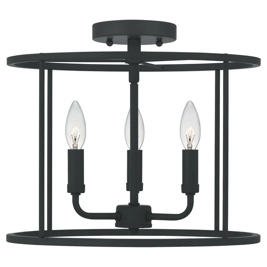 Abner Three Light Semi Flush Mount in Matte Black