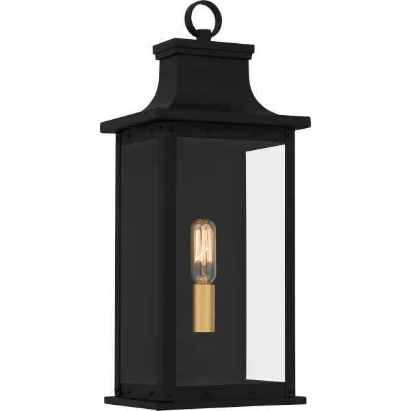 Abernathy outdoor wall lanterns showcase traditional design elements coupled with industrial style accents. Available in multiple sizes, these lanterns are designed to instantly enhance your home's curb appeal. Choose from two beautiful finishes: old bronze or matte black with gold accents. Both finishes are accentuated by clear glass panels, and we recommend using vintage filament bulbs for an optimal glow. As part of our Coastal Armour collection, this product is durable, marine grade, and comes with a 5-year limited warranty.