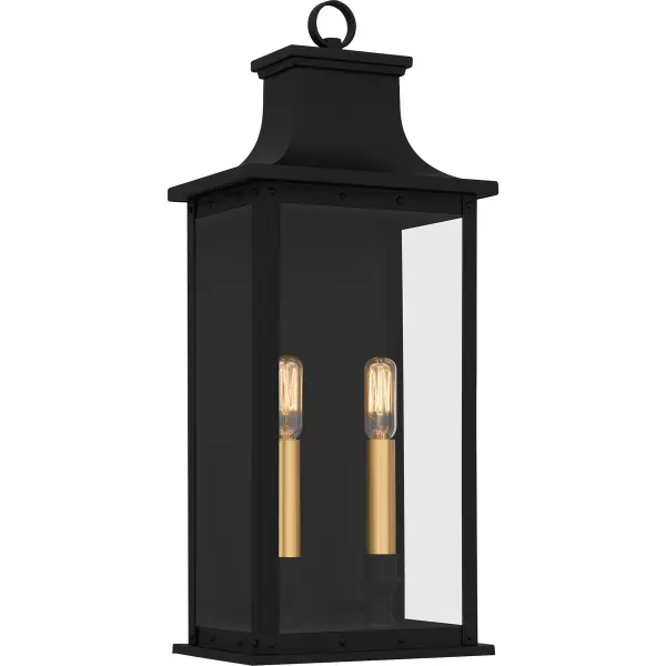 Abernathy outdoor wall lanterns showcase traditional design elements coupled with industrial style accents. Available in multiple sizes, these lanterns are designed to instantly enhance your home's curb appeal. Choose from two beautiful finishes: old bronze or matte black with gold accents. Both finishes are accentuated by clear glass panels, and we recommend using vintage filament bulbs for an optimal glow. As part of our Coastal Armour collection, this product is durable, marine grade, and comes with a 5-year limited warranty.