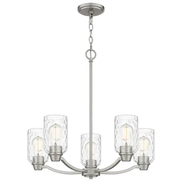 Dappled clear water glass creates a serene sense of movement in the Acacia series. Available in brushed nickel or matte black, Acacia adds subtle sculptural appeal to any room in the house. Choose from a mini pendant, chandelier, island light, semi-flush mount, flush mount, bath light, or wall sconce.