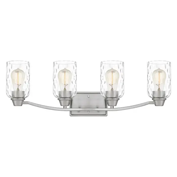 Dappled clear water glass creates a serene sense of movement in the Acacia series. Available in brushed nickel or matte black, Acacia adds subtle sculptural appeal to any room in the house. Choose from a mini pendant, chandelier, island light, semi-flush mount, flush mount, bath light, or wall sconce.