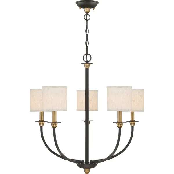 Delicate linen shades add a touch of chic sophistication to the Audley's traditional design. A classic silhouette in oil-rubbed bronze is updated with lustrous gold accents, offering versatility in both style and setting.