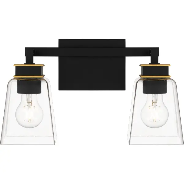 With a sleek matte black finish and gold accents, Almany bath lights make a modern statement over any vanity. The clear glass shades maximize radiance and showcase the bulbs of your choice, while aged brass accents add a touch of glam detail . This versatile vanity light can be mounted with the shades facing up or down, allowing you to easily customize to your desired bathroom setting.