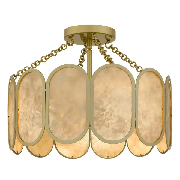 Ethereal and elegant, Amalia captures the warmth of candlelight and the allure of old-world romance. Its soft light gold finish harmonizes with natural mica shades, each glowing with a delicate, golden shimmer reminiscent of sunlight through autumn leaves. Layered textures and gentle curves create timeless grace, making Amalia—available as a pendant or semi-flush mount—perfect for bedrooms, hallways, or any space that craves warmth and wonder. More than just a light, Amalia casts a spell, transforming every room it touches.