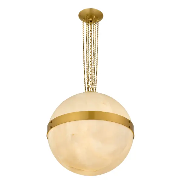 Elevate your space with the timeless romance of the Amato Pendant Light. Featuring a warm brushed gold finish and a glowing alabaster glass globe, this pendant evokes the soft allure of moonlight captured in a sphere. The water transfer shade on the glass adds a delicate marbled texture, like wisps of cloud drifting through amber skies. Suspended by graceful gold chains, the Amato blends classic charm with modern elegance—an artful centerpiece that radiates warmth and intimacy in any room.