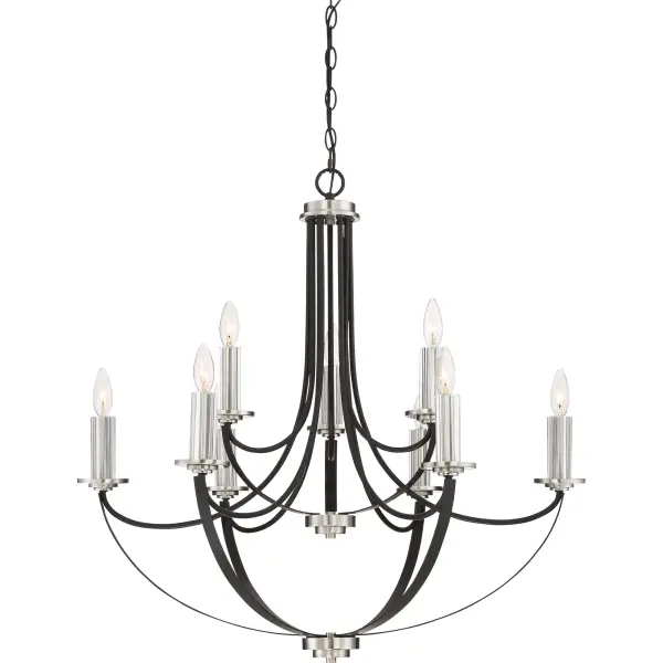 A dual finish and fluted crystal bring sophistication and style to the Alana Collection. The deep Mystic Black finish on the fixture body is complimented with Brushed Nickel accents. Each candle cover is fluted adding dimension and depth to the crystal-glass.