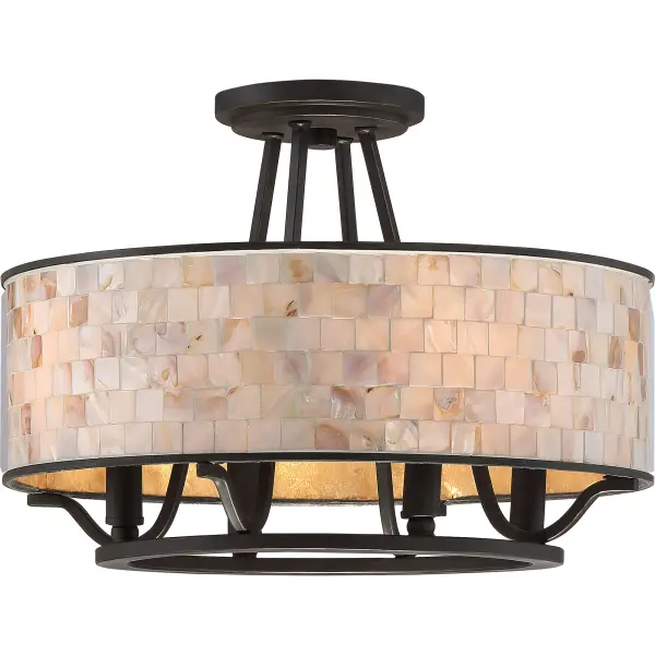 The simplistic design and natural elements enhance the Aristocrat Collection.  The range of hues on the iridescent pen shell is the center of attention and is perfectly back dropped by the deep Palladian Bronze finish.Products that use natural materials are perfect for those seeking the aesthetics of natural variations. Due to its authenticity, the material may vary from pictured items. Glass color in Tiffany lighting products vary in color. No two pieces are identical.