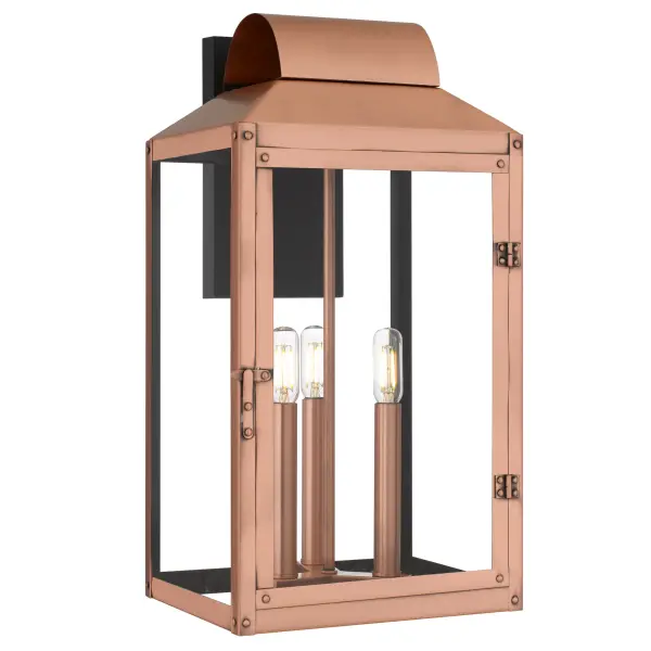 Classic charm meets timeless romance in the Beryn Outdoor Wall Lantern. Finished in a beautifully weathered aged copper, this lantern glows with warmth and character—like a whisper from a bygone era. The clear glass panels showcase the soft flicker of candle-style bulbs, evoking the ambiance of quiet evenings and starlit walks. Whether lighting a porch or framing an entryway, Beryn brings an elegant, enduring glow that feels both nostalgic and new. A perfect blend of craftsmanship and grace for your outdoor retreat.