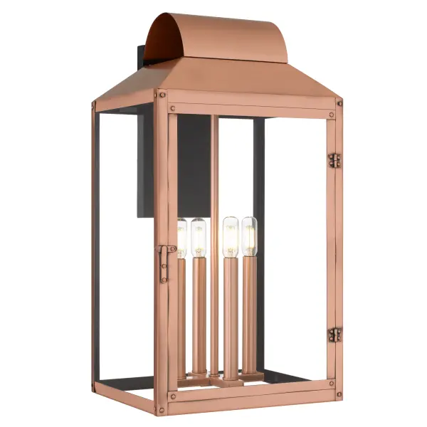 Classic charm meets timeless romance in the Beryn Outdoor Wall Lantern. Finished in a beautifully weathered aged copper, this lantern glows with warmth and character—like a whisper from a bygone era. The clear glass panels showcase the soft flicker of candle-style bulbs, evoking the ambiance of quiet evenings and starlit walks. Whether lighting a porch or framing an entryway, Beryn brings an elegant, enduring glow that feels both nostalgic and new. A perfect blend of craftsmanship and grace for your outdoor retreat.