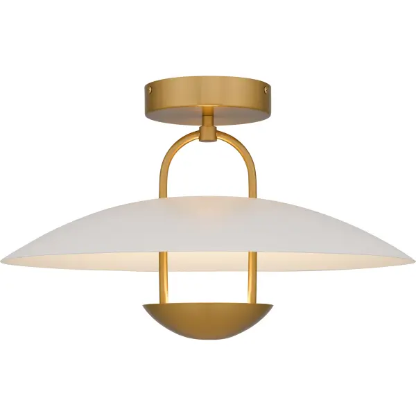 Bingham embodies a perfect blend of modern style and classic elegance. Choose between a brushed gold finish with a matte white shade or a matte black finish with gold accents to suit various interior styles. The interior of the metal shade is painted white for an optimal lighting effect, providing ample illumination while adding a touch of style. Bingham is available as a semi-flush mount or pendant light.