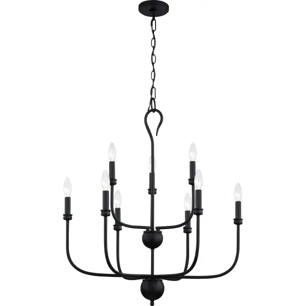 Though you can choose from a clear hammered glass shade, beige fabric shade, classic chandelier, or an airy, open-frame pendant, Blanche features a unifying style via its simple lines and traditional matte black finish. The different shapes, from flush mount to chandelier, also work well together throughout a variety of spaces.