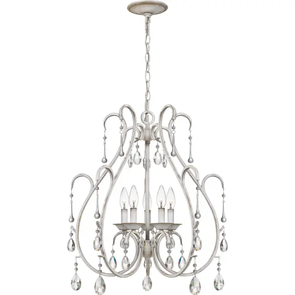 The Blanca reimagines the crystal chandelier with whimsical contemporary appeal. The inverted heart-shaped silhouette exudes romance and the antique white finish beautifully highlights the tiers of brilliant crystal drops.