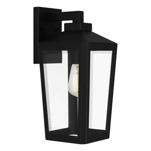 Clear beveled glass adds intrigue and illumination to the Blomfield outdoor lantern. Paired with simple, clean lines and a matte black finish, this lantern suits a range of exterior design styles, including Mediterranean and Farmhouse. Flank a front door with this handsome option.