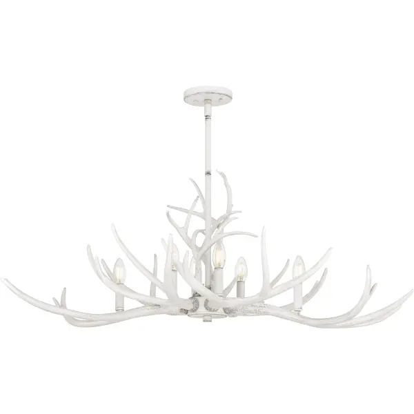 Inspired by nature, the Brosh chandelier pairs traditional lighting design with rustic style elements. Faux antlers make up the linear silhouette, finished in antique white for a cozy cabin feel. Hang Brosh over any kitchen island, small table, or any living space where you want to add a touch of rugged style.