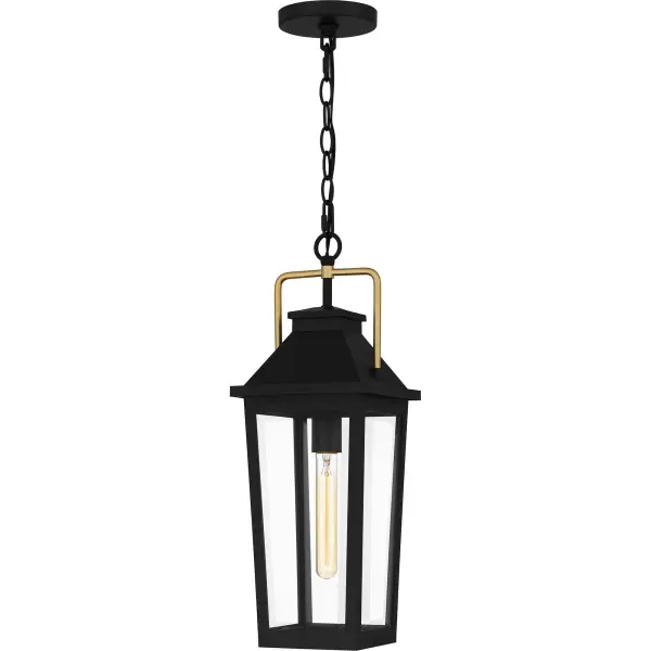 Buckley outdoor lanterns showcase classic design elements paired with industrial style gold accents. A sturdy matte black frame is accentuated by clear beveled glass panels for a classic look that is designed to withstand the elements. As part of our Coastal Armour collection, this product is durable, marine grade, and comes with a 5-year limited warranty. Buckley is available as a wall, post, or hanging lantern.