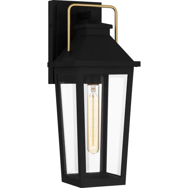 Buckley outdoor lanterns showcase classic design elements paired with industrial style gold accents. A sturdy matte black frame is accentuated by clear beveled glass panels for a classic look that is designed to withstand the elements. As part of our Coastal Armour collection, this product is durable, marine grade, and comes with a 5-year limited warranty. Buckley is available as a wall, post, or hanging lantern.