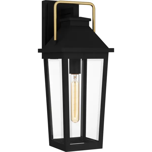 Buckley outdoor lanterns showcase classic design elements paired with industrial style gold accents. A sturdy matte black frame is accentuated by clear beveled glass panels for a classic look that is designed to withstand the elements. As part of our Coastal Armour collection, this product is durable, marine grade, and comes with a 5-year limited warranty. Buckley is available as a wall, post, or hanging lantern.