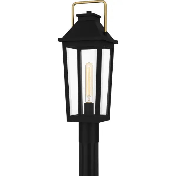 Buckley outdoor lanterns showcase classic design elements paired with industrial style gold accents. A sturdy matte black frame is accentuated by clear beveled glass panels for a classic look that is designed to withstand the elements. As part of our Coastal Armour collection, this product is durable, marine grade, and comes with a 5-year limited warranty. Buckley is available as a wall, post, or hanging lantern.