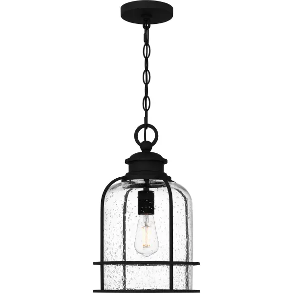 Bowles outdoor lanterns give a nod to both industrial and coastal design. The stately silhouette features clean lines, intricate hook detailing, and exposed bulb sockets - all in a classic Earth Black finish. Clear seedy glass completes the look, offering visual intrigue and style. Bowles is available as a hanging lantern or in multiple sizes of wall light, perfect for illuminating a front porch or landscape.
