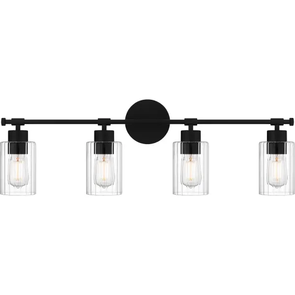 Clear ribbed glass shades create a sense of tranquility in the Caputo bath light collection. This versatile, modern industrial style design is accentuated by clean lines and finished in matte black for timeless appeal. Configure Caputo with shades facing up or down depending on your vanity lighting needs.