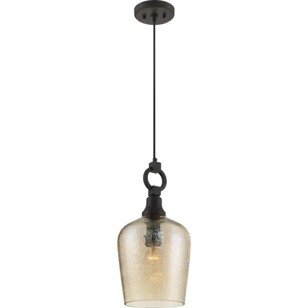 The Kendrick pendant is old world elegance with hints of farmhouse style.  The base is classic with a contemporary o-ring at the top.  The amber glass is hammered adding uniqueness and charm to this beautiful transitional pendant. Select from a variety of configurations and adjust the cable to your desired height.