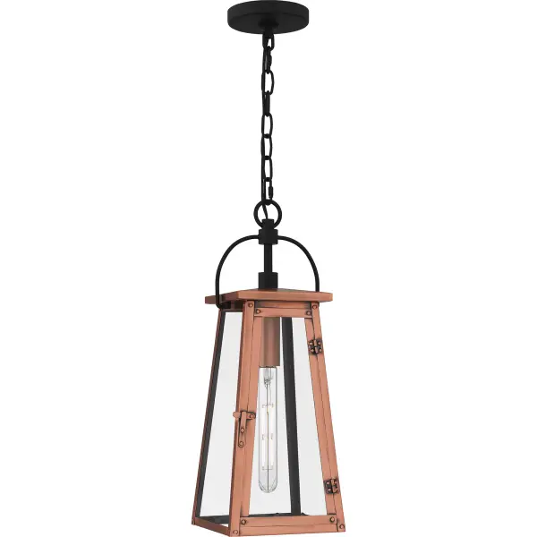 Drawing style inspiration from historical gas lanterns, Carolina adds romantic charm to any home's exterior. The traditional silhouette features an aged copper finish, embellished with hand riveted accents and clear glass panels to maximize the light output. Choose from wall lantern, hanging lantern, or post lantern in this versatile collection.