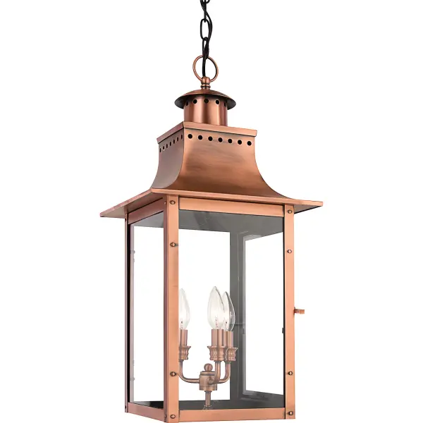 From the Charleston Copper Lantern Collection  this piece gives you the historic look of gas lighting  but without the hassle of a propane feed.  It is all electric  solid copper and hand riveted  giving your home the romantic  reproduction style of antique gas lights still popular today on many of the charming homes in New Orleans and Charleston.