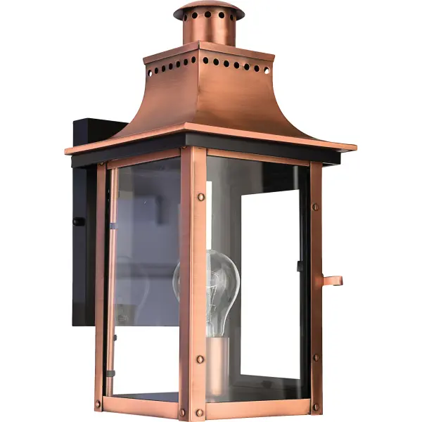 From the Charleston Copper Lantern Collection  this piece gives you the historic look of gas lighting  but without the hassle of a propane feed.  It is all electric  solid copper and hand riveted  giving your home the romantic  reproduction style of antique gas lights still popular today on many of the charming homes in New Orleans and Charleston.