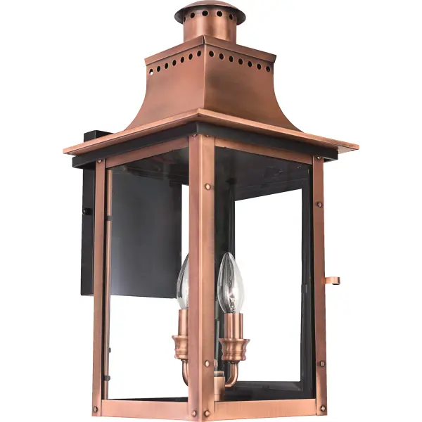 From the Charleston Copper Lantern Collection  this piece gives you the historic look of gas lighting  but without the hassle of a propane feed.  It is all electric  solid copper and hand riveted  giving your home the romantic  reproduction style of antique gas lights still popular today on many of the charming homes in New Orleans and Charleston.