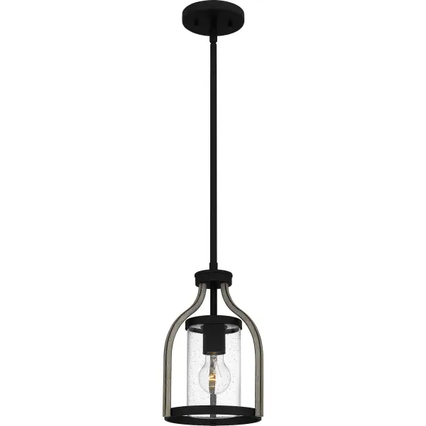 Add a rustic feel to your home with Cornelia. This farmhouse-inspired collection features weathered white maple wood toned arms and a contrasting matte black finish. Cylindrical clear seedy glass shades complete the look, highlighting the sleek exposed bulb sockets. Cornelia is available as a mini pendant light or chandelier.