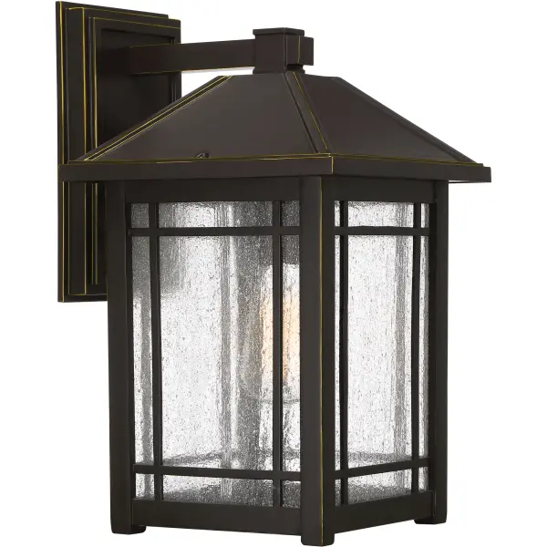 From a rustic lodge to a craftsman-style cottage, the Cedar Point collection is versatile styling at its finest. The seedy glass panels subtly obscure the light source while providing visual interest. The frame is accented with slender trim and lattice detailing that beautifully frames the lantern’s soft glow. A rich Palladian bronze finish completes the look.