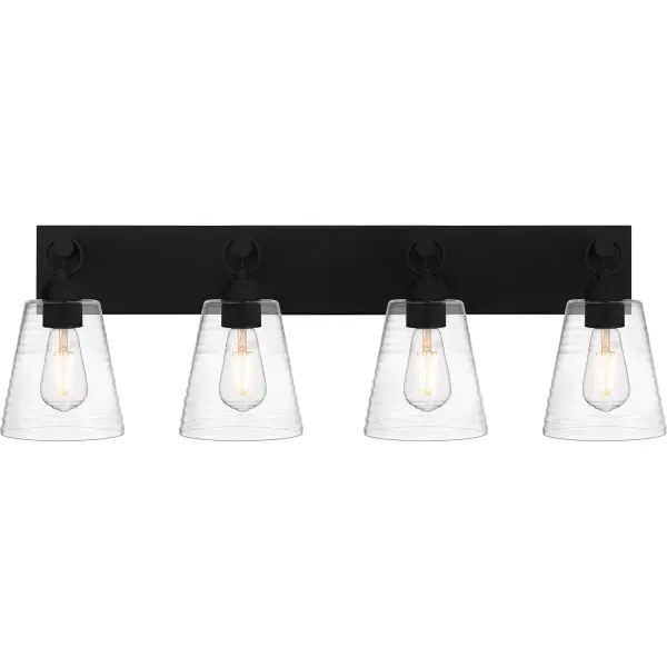 Clear swirl glass shades add major visual intrigue in the Dacosta wall sconce and bath light collection. A delicate hook accent connects the glass shades to the minimalist backplate, offering subtle farmhouse style. Finished in earth black, Dacosta makes a great addition to a variety of home decor styles and settings.