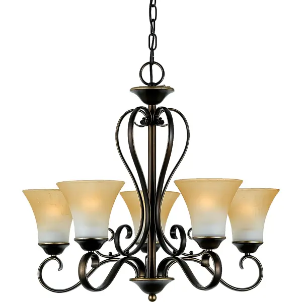 Indulge in classic European elegance for your home with this refined design fit for royalty.  The hand forged iron is twisted into graceful curves  while the trumpeted shades celebrate the beauty of light with their warm gradation of color.