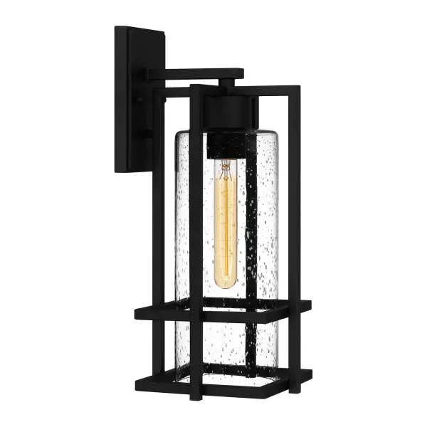 Damien features clear seeded glass that casts a beguiling glow. Suspended from a sturdy chain, this piece features a goes-with-everything earth black finish. Although it’s designed for outdoor use, the light would also illuminate a foyer or entryway.