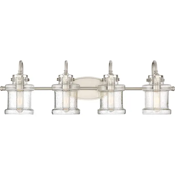 Traditional in design yet transitional in execution, the Danbury collection features globes in seedy glass with a unique jar-like silhouette. The decoratively capped center rod supports gooseneck arms that secure the vintage-inspired globes with exposed latches. The versatility of the collection is further defined by its lustrous Polished Chrome, Brushed Nickel, or Earth Black finish.