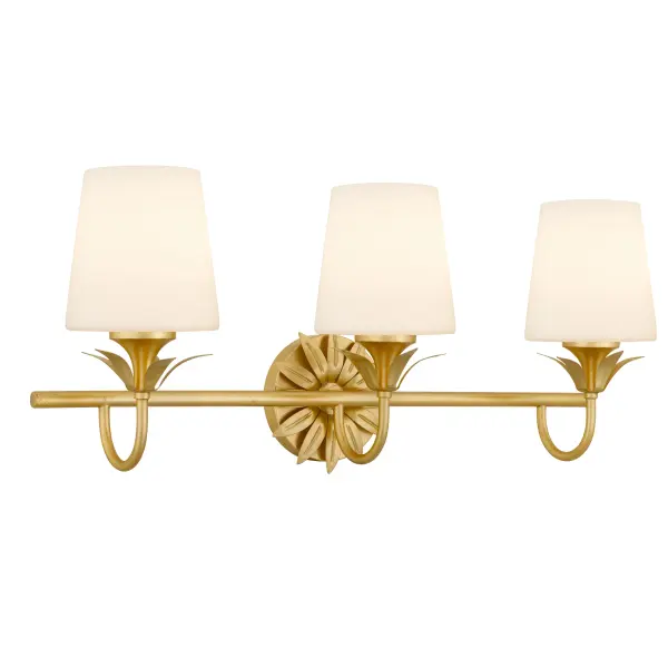 Elegant and enchanting, the Dorothea light is a radiant ode to classic beauty. Whether styled as a wall sconce or a vanity light, its design captivates with a graceful gold leaf finish and soft, sculptural detailing reminiscent of blooming petals. The opal etched glass shades diffuse light with a gentle glow—like morning sunlight filtering through fine linen. Available in multiple sizes, Dorothea brings a romantic warmth and timeless sophistication to any space, illuminating your home with poise and charm.