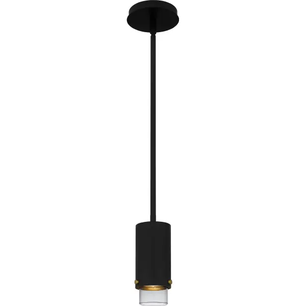 Eilo mini pendants illuminate modern industrial style with a matte black and gold palette. The outer matte black shade features a subtle pattern for added depth and texture, while the inner clear glass shade adds contrast and shine. An integrated LED light source is included for long, lasting and energy-efficient illumination.