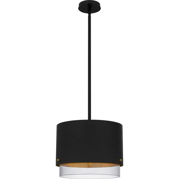 Eilo mini pendants illuminate modern industrial style with a matte black and gold palette. The outer matte black shade features a subtle pattern for added depth and texture, while the inner clear glass shade adds contrast and shine. An integrated LED light source is included for long, lasting and energy-efficient illumination.