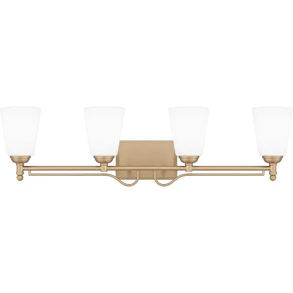 Opal etched glass shades cast a soft glow in the Esther bath light collection. The classic silhouette is finished in bronze gold and can be installed with shades facing up or down depending on your lighting needs. Whichever size option you choose for your vanity, Cecilia is designed to easily coordinate with a variety of traditional home decor styles.