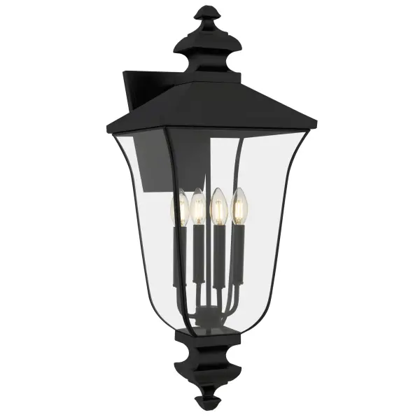 Gracefully bridging the charm of old-world elegance with modern sophistication, Farley Outdoor Lanterns cast a warm, inviting glow that turns every evening into a moment worth savoring. With a matte black finish and crystal-clear glass panels, each lantern showcases delicate details and a silhouette reminiscent of historic carriage lanterns — perfect for creating a nostalgic ambiance on your porch, patio, or garden path. Customize your look with included candle sets in matte black or white for a charming, candlelit ambiance.